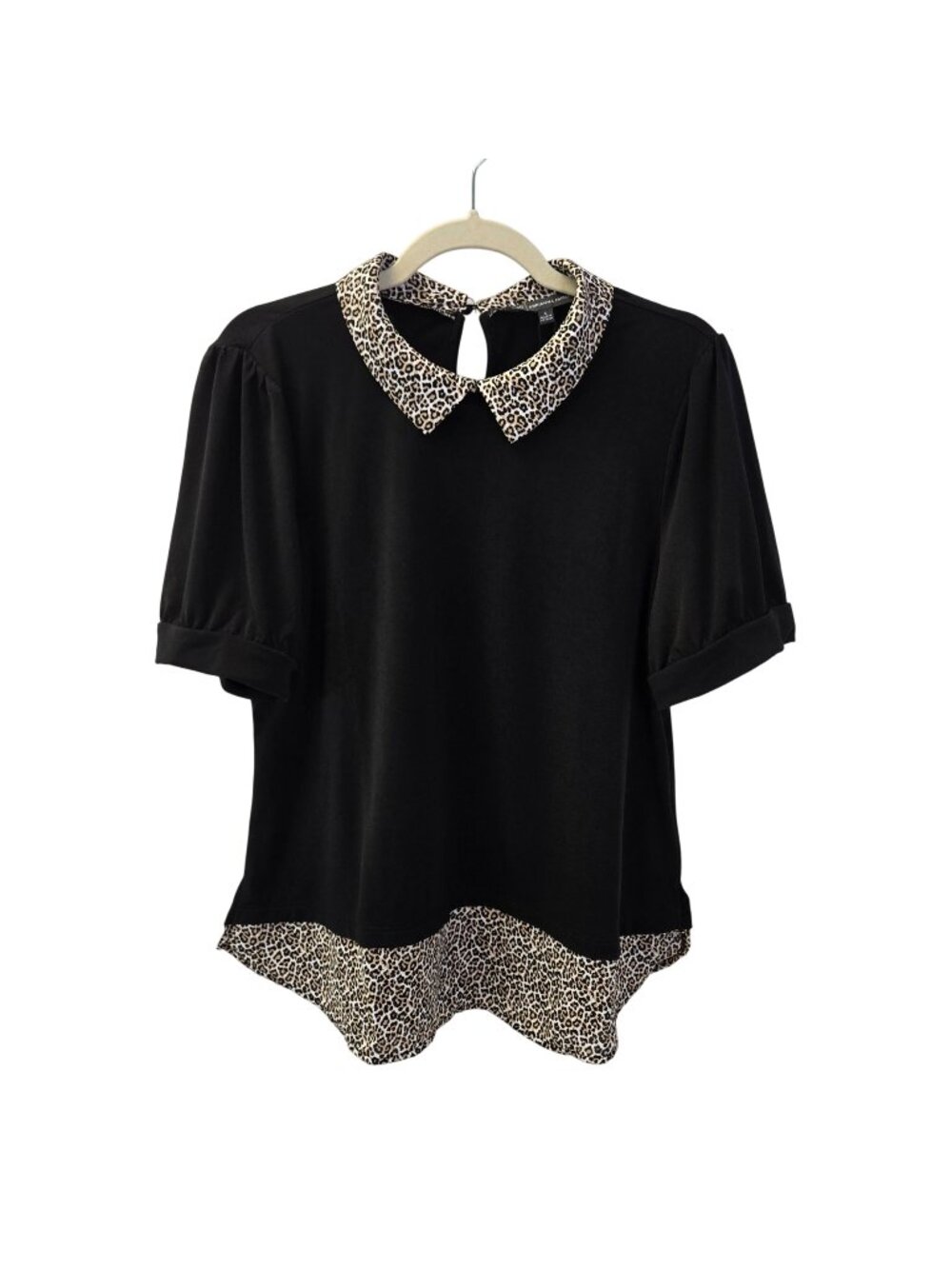 NWT Adrianna Papell Short Puff Sleeve Mixed Media Knit Top Size Small